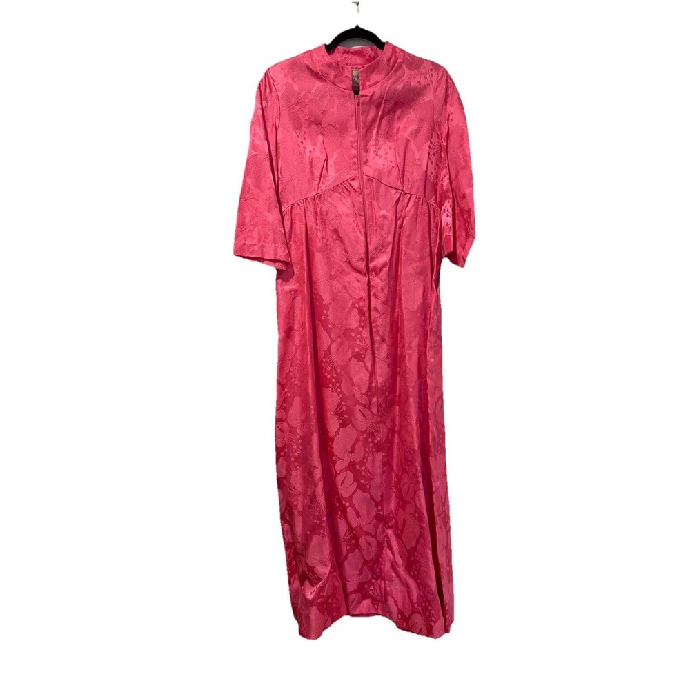 Vintage Lisanne Loungewear Dress Women Medium Pink Floral Robe Zip Housecoat